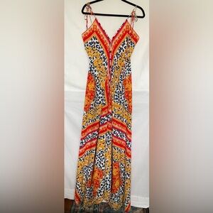 Fashion Nova Red and Gold Sundress Sleeveless V-Neck